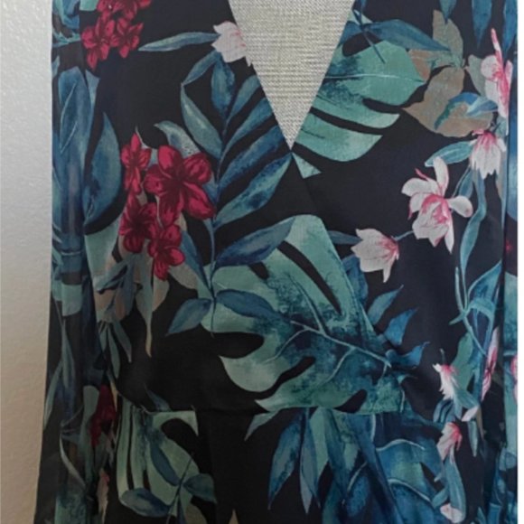 GUESS Long Sleeve Tropical Rhodes Jungle Floral Dress Size XL PREOWNED/USED - Picture 6 of 12